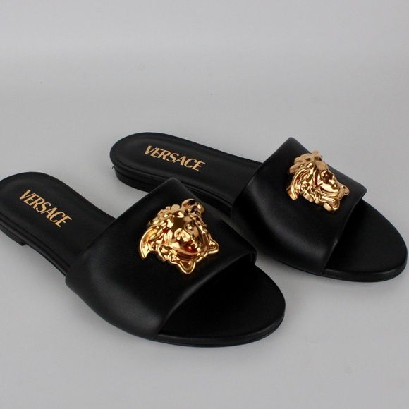 VERSACE MEDUSA LEATHER SLIDES - Picture 2 of 5